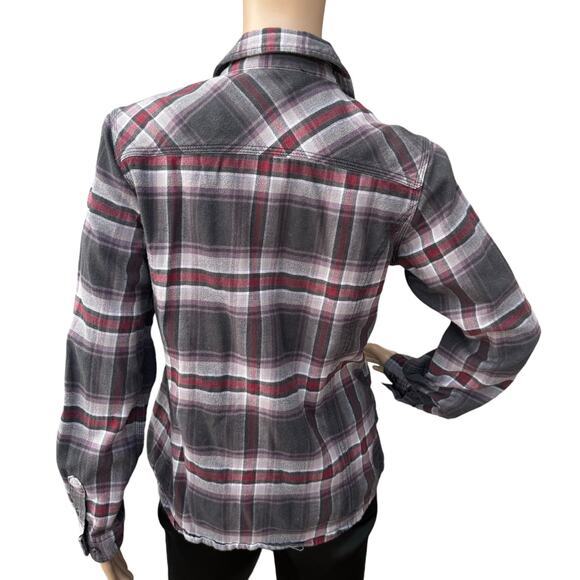 Carhartt Gray & Red Plaid Button-Up Shirt Long Sleeve Collared Top S (4/6) - Picture 4 of 5